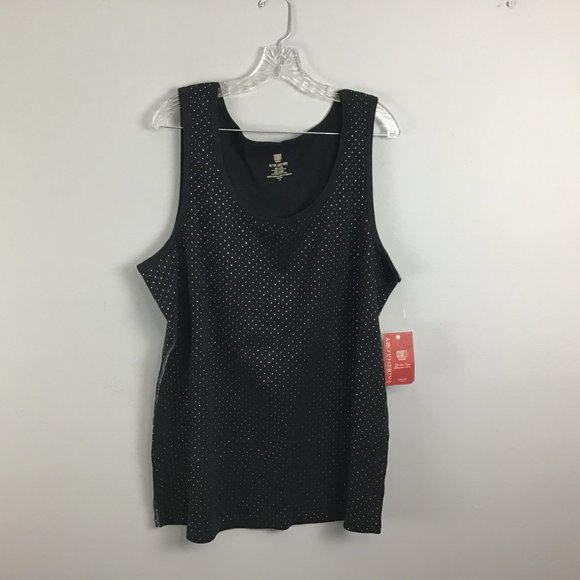 Women's Black Rib-Knit Silver Dots Scoop Neck Top - Picture 6 of 9